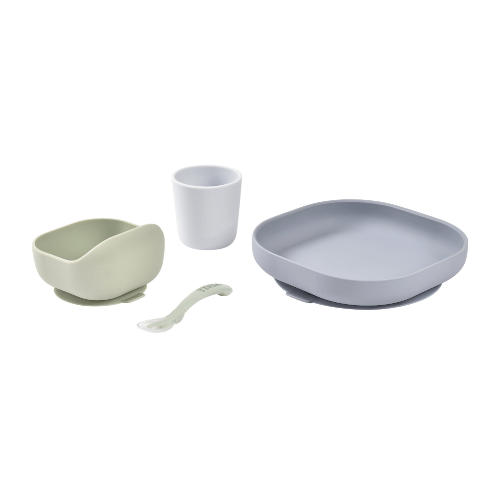 Beaba Silicone 4 Piece Baby Meal Set – Suction Plate, Suction Bowl, Anti-Slip Cup & 2nd Stage Spoon, Non-Slip, Unbreakable, Ergonomic Design, Easy to Clean, BPA-Free Baby Feeding Set for Mess-Free Mealtime Essentials, 4M+
