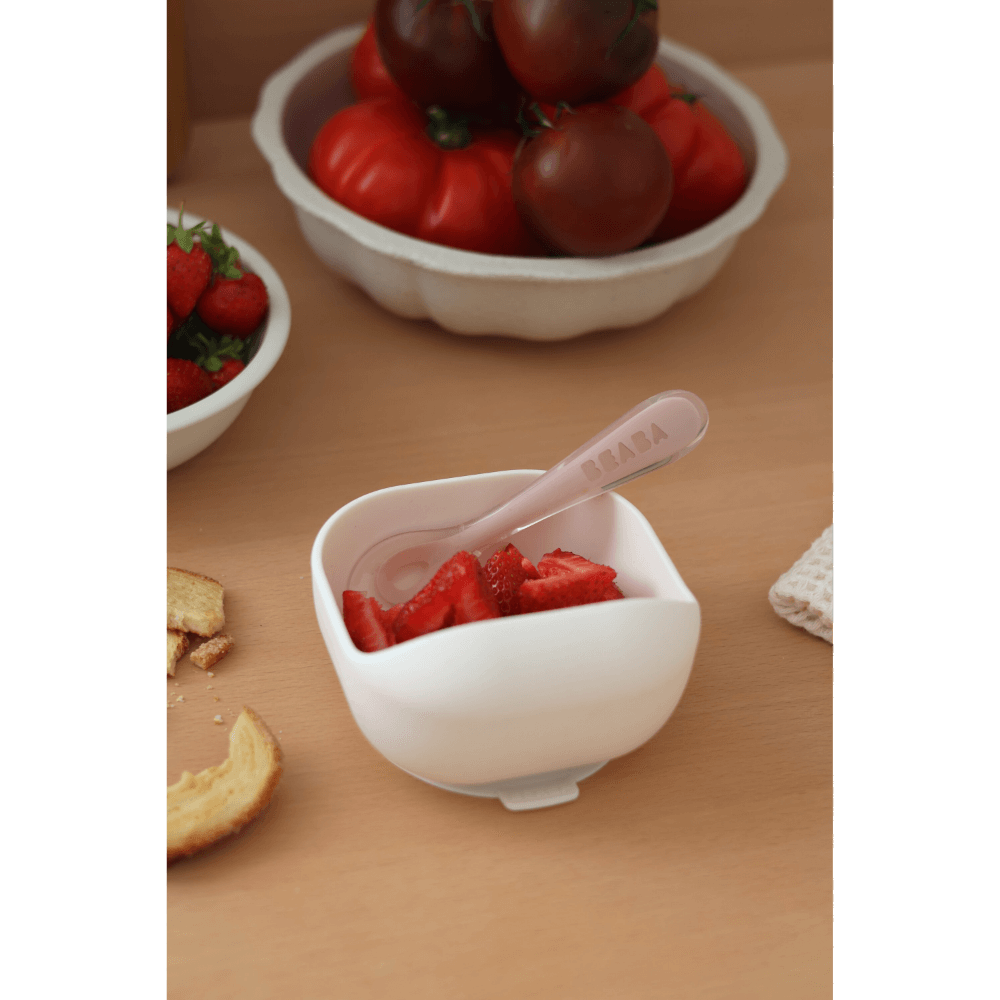 Beaba 2nd Stage Silicone Spoon - Baby Led Weaning Self Feeding Training Spoon with Ultra Soft Tip, Gum Friendly, Ergonomic Handles, BPA Free, 8m+