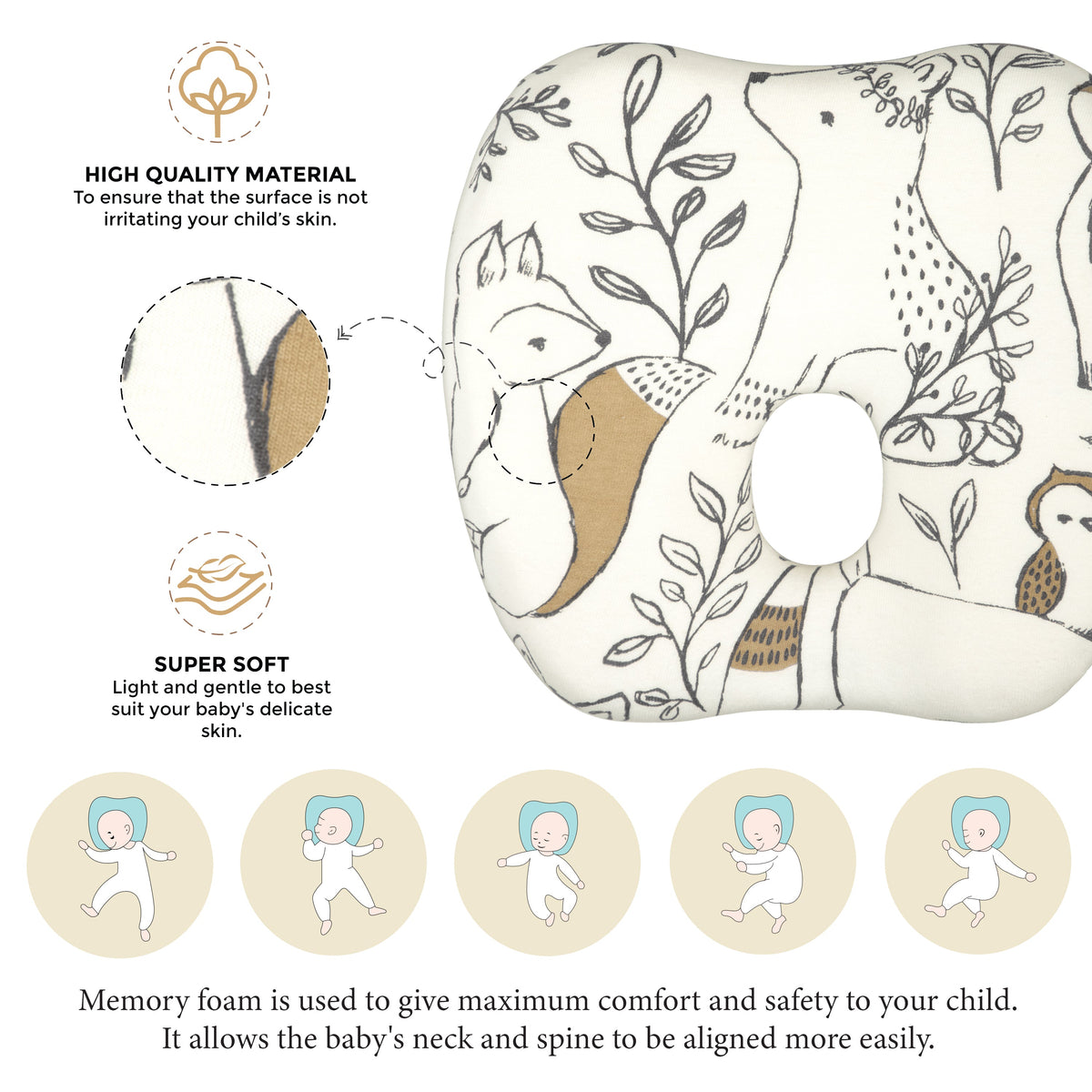 Crane Baby Memory Foam Pillow - Ezra Animal