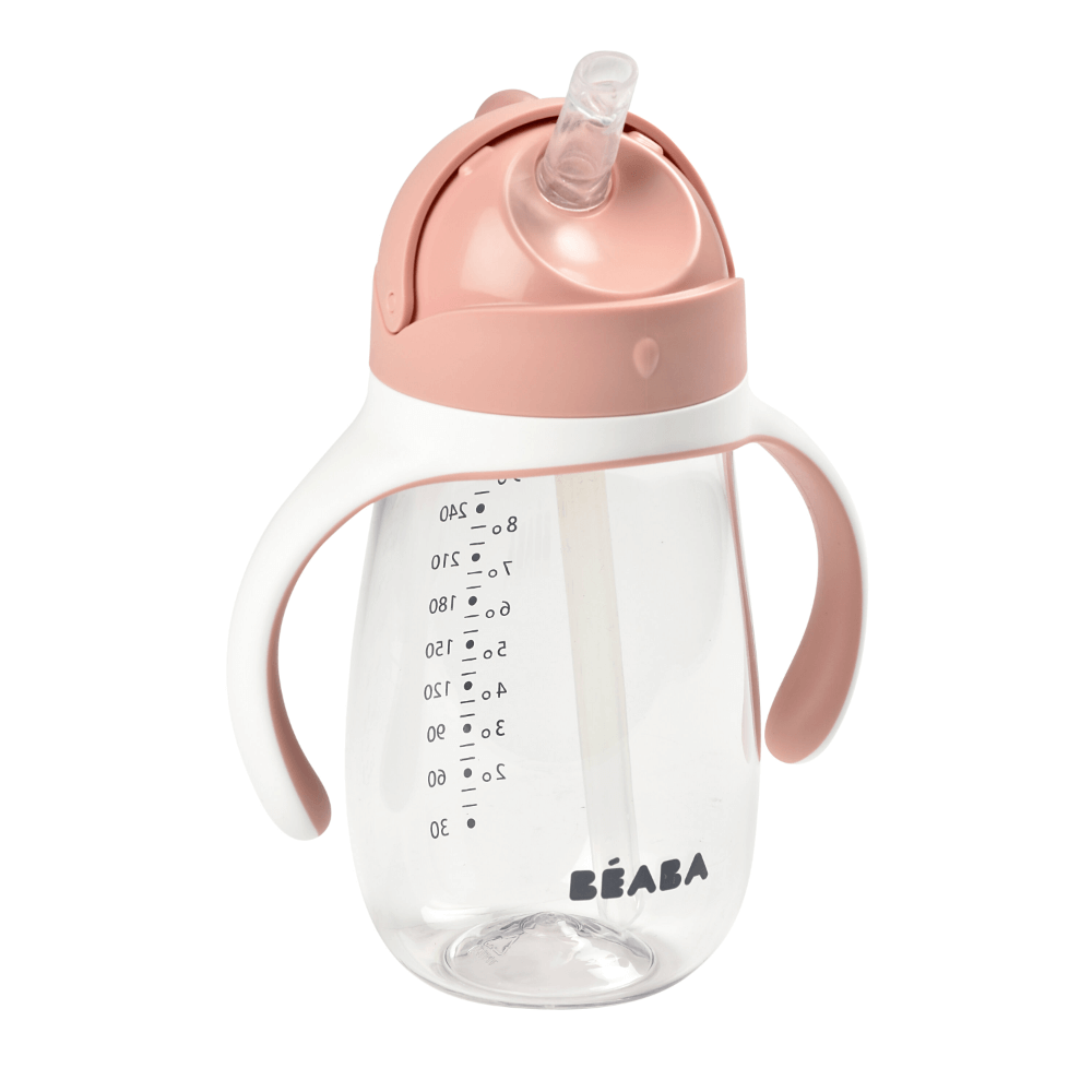 Beaba 2-in-1 Baby Sipper Water Bottle, Anti Spill Sippy Cup with Soft Silicone Straw for Toddlers, Kids, 100% Waterproof, Easy to Open, Removable Handles, Tritan and Silicone - 300 ml, 8m+