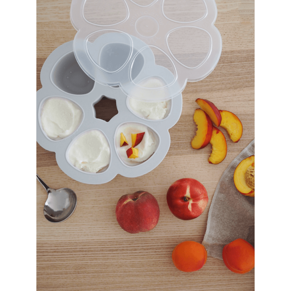 Beaba Silicone Multiportion Tray with Airtight Lid for Baby Food Storage - Ideal Container for Storing Snacks & Baby Meals, Easy Grip, Freezer & Microwave Safe, 6 Servings of 150ml Each