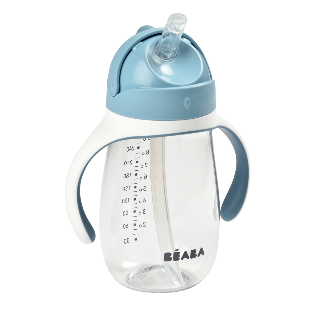 Beaba 2-in-1 Baby Sipper Water Bottle, Anti Spill Sippy Cup with Soft Silicone Straw for Toddlers, Kids, 100% Waterproof, Easy to Open, Removable Handles, Tritan and Silicone - 300 ml, 8m+