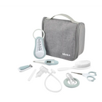 Beaba 9 Baby Toiletry & Grooming Essentials, Includes Thermometer, Hairbrush, Nail Clippers, Nasal Aspirator, Gum Massaging Toothbrush, Teether Baby Sciss, Bath Thermometer, Nail File, and Multi-Compartment Travel Pouch