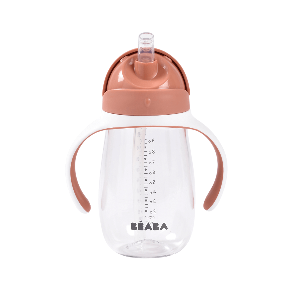 Beaba 2-in-1 Baby Sipper Water Bottle, Anti Spill Sippy Cup with Soft Silicone Straw for Toddlers, Kids, 100% Waterproof, Easy to Open, Removable Handles, Tritan and Silicone - 300 ml, 8m+