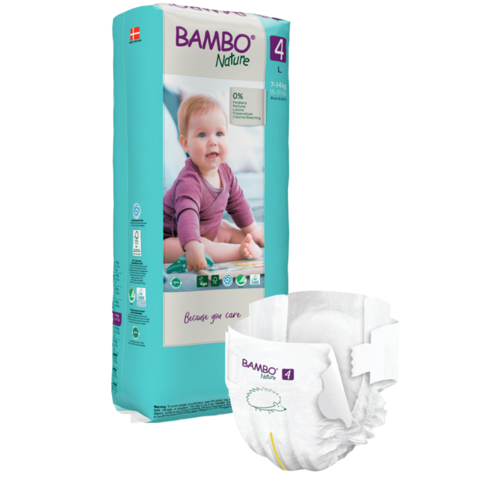 Bambo Nature Premium Baby Tape Diapers for Babies, Large Size (7-14 Kgs), Super Absorbent, Breathable, Extra Soft, Dermatologically Tested, Hypoallergenic Infant Nappies With Wetness Indicator