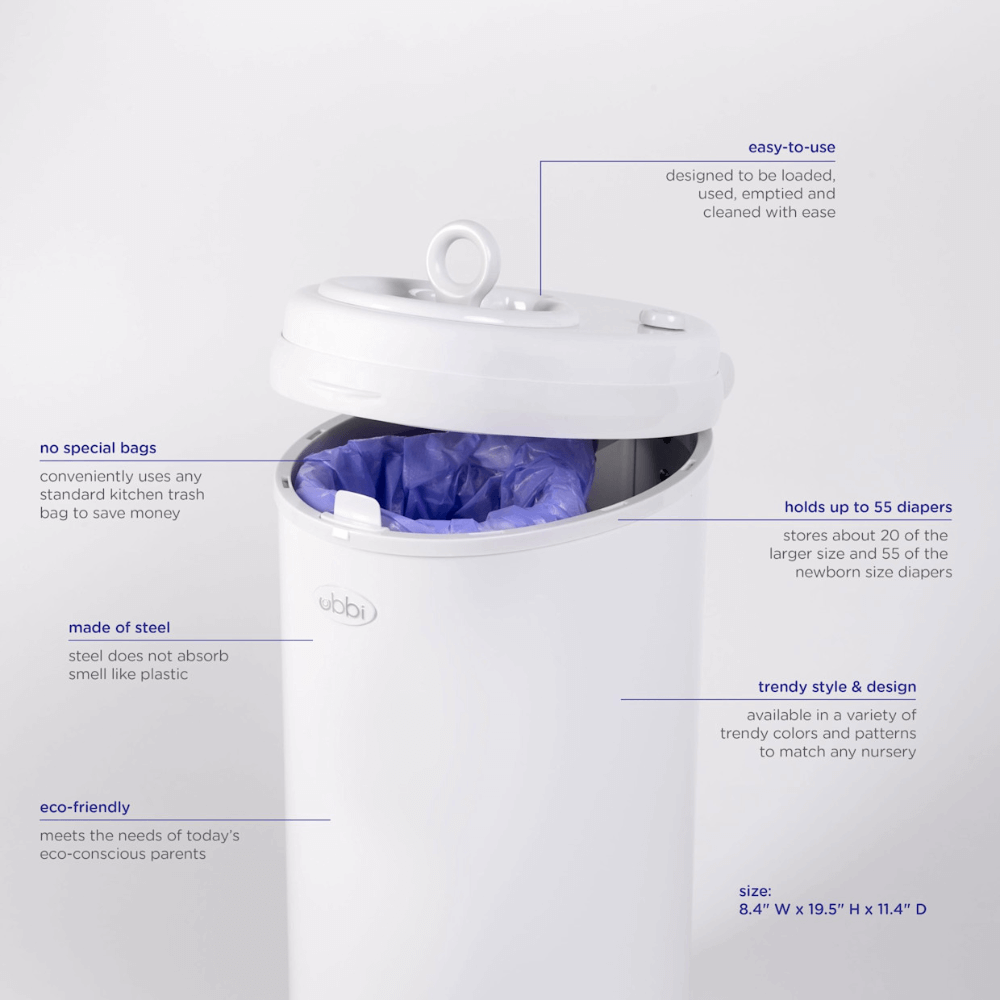 Ubbi Steel Odor Locking Diaper Pail - Matte Sage