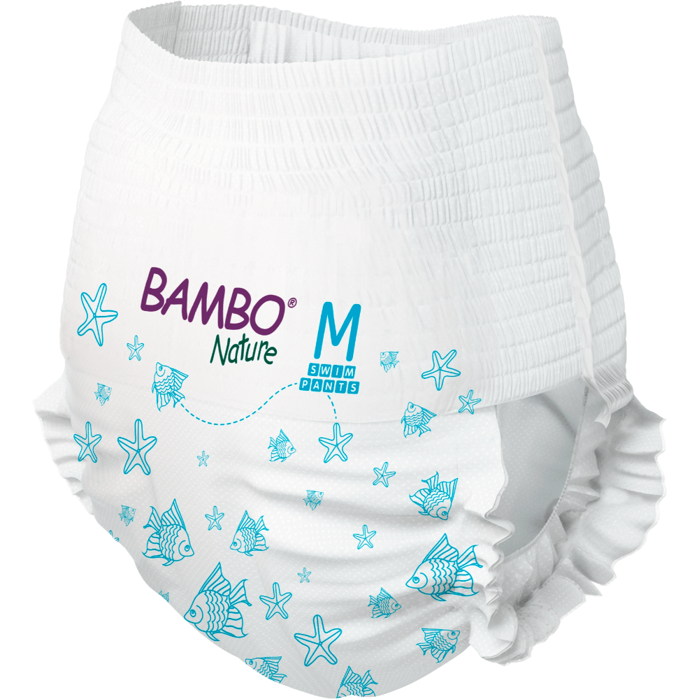 Bambo Nature Premium Disposable Swim Diaper Pants - Double Leak Barriers, Soft 360° Elastic Fit, Chemical Free & Leakproof Pool Diapers For Babies, Waterproof Toddler Swimming Swimsuit, Kids 12+ kg, 12 Count