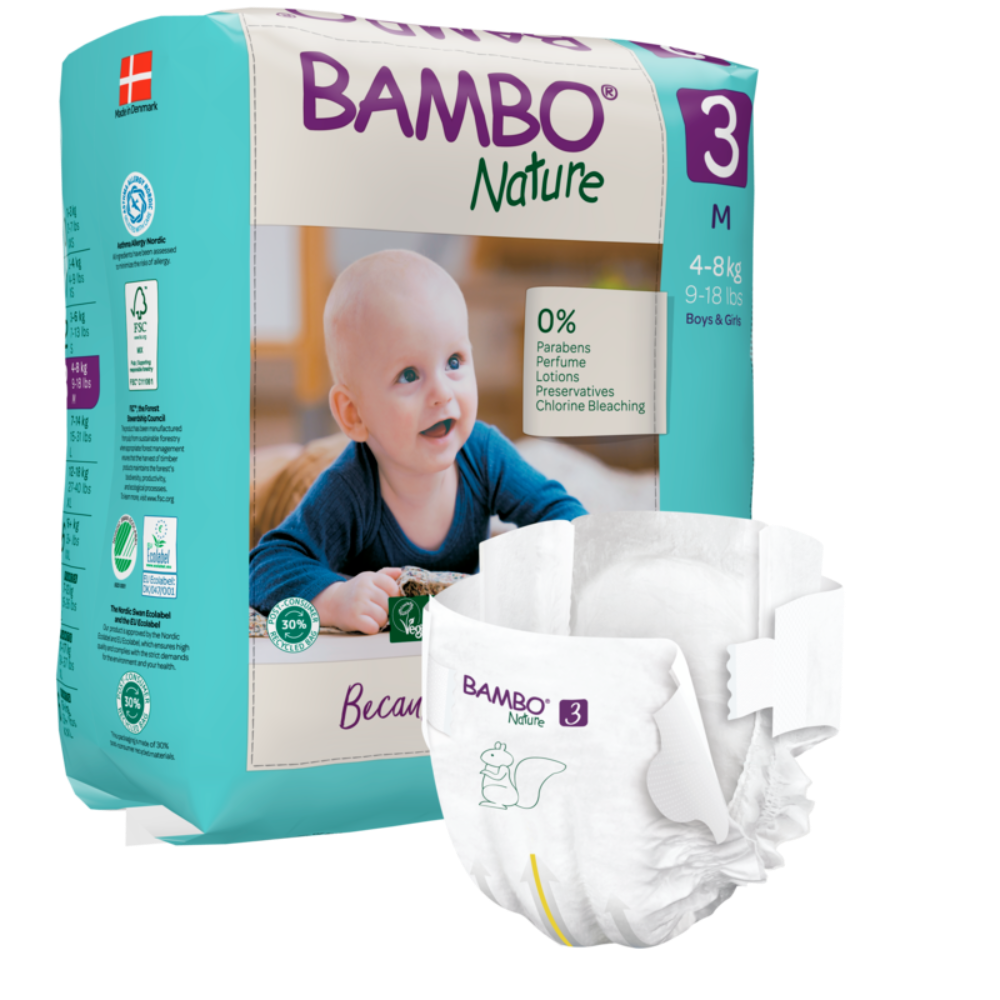 Bambo Nature Premium Baby Tape Diapers for Babies, Medium Size (4-8 Kgs), Super Absorbent, Breathable, Extra Soft, Dermatologically Tested, Hypoallergenic Infant Nappies With Wetness Indicator