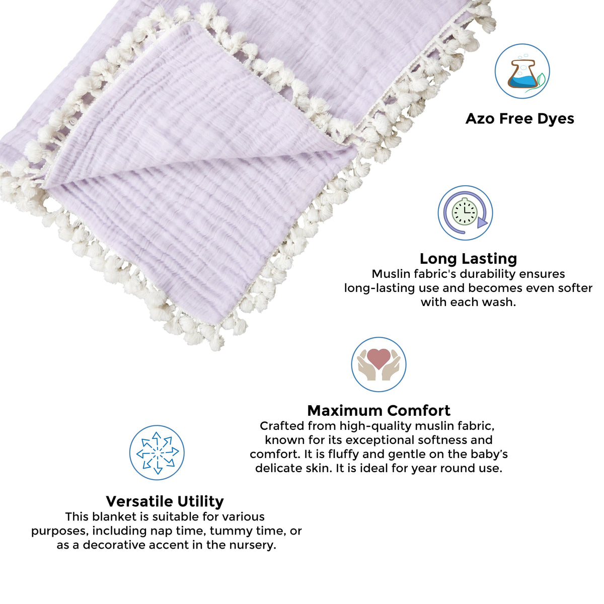 Crane Baby 6 Layer Muslin Blanket Lilac - Lavender