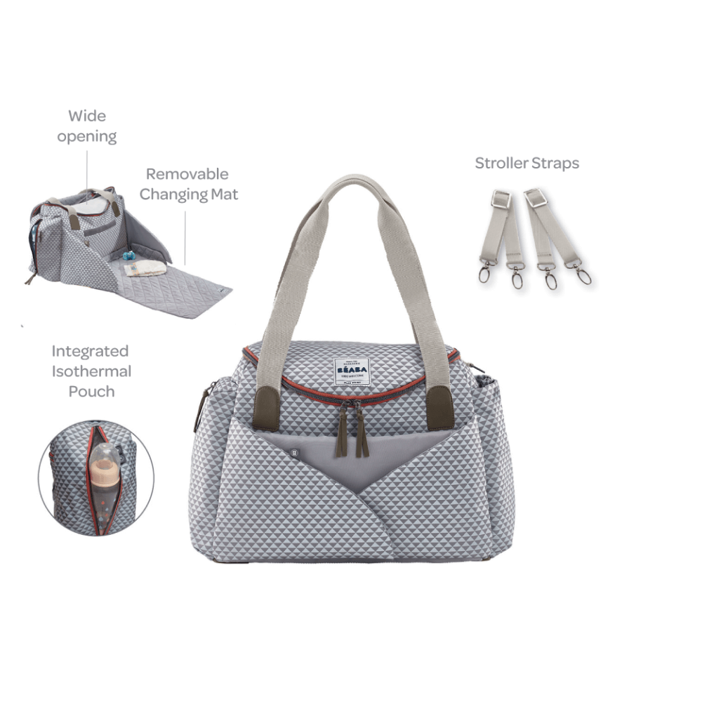 Beaba Sydney Baby Diaper Bag – Multifunctional Travel baby Bag with Large Capacity, Multi-Pocket Organizer with Changing Pad, Insulated Bottle Pouch & Stroller Clips – Ideal for Moms & Dads On the Go