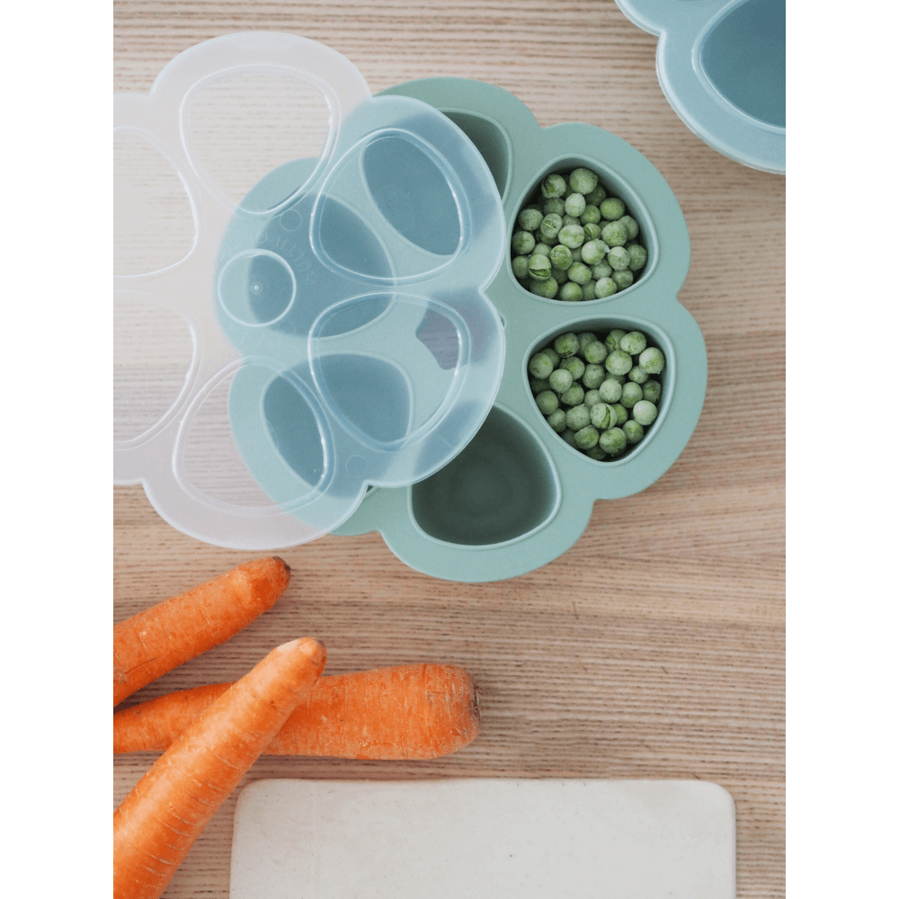 Beaba Silicone Multiportion Tray with Airtight Lid for Baby Food Storage - Ideal Container for Storing Snacks & Baby Meals, Easy Grip, Freezer & Microwave Safe, 6 Servings of 90ml Each