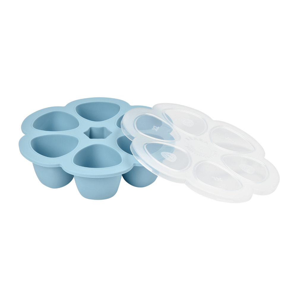 Beaba Silicone Multiportion Tray with Airtight Lid for Baby Food Storage - Ideal Container for Storing Snacks & Baby Meals, Easy Grip, Freezer & Microwave Safe, 6 Servings of 150ml Each