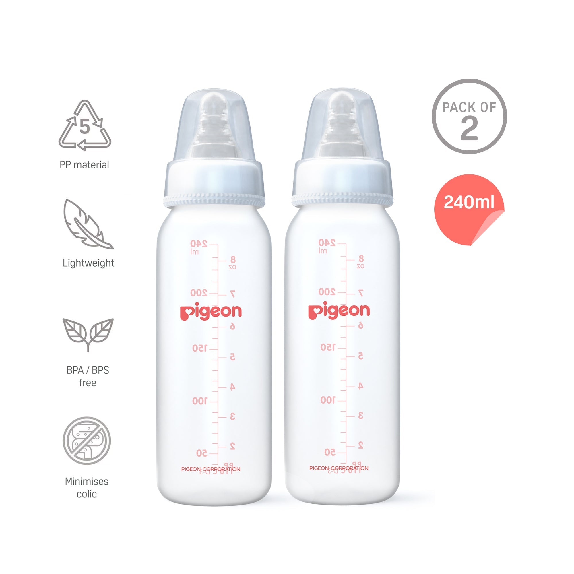 Peristaltic Nursing Bottle Rpp 240ml (White) Nipple M