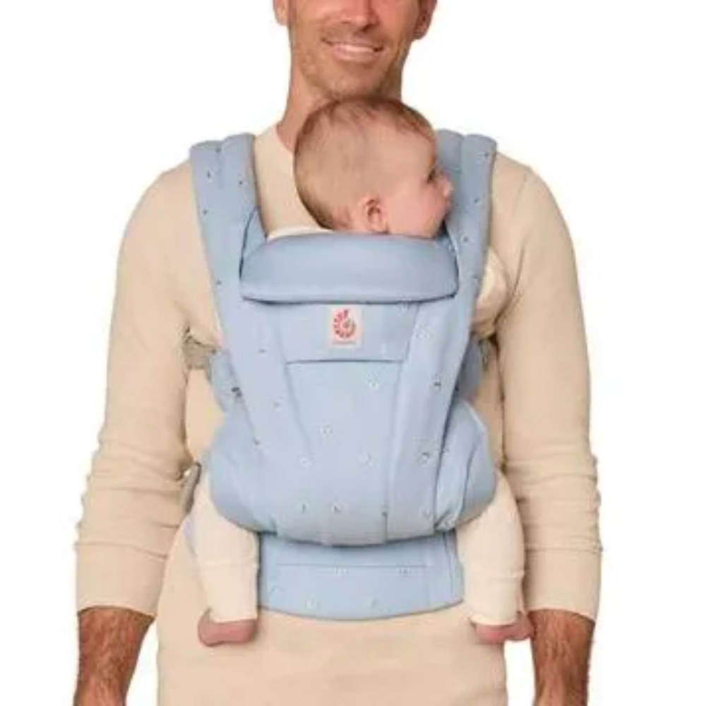 Ergobaby Omni Deluxe Baby Carrier – Lightweight, Breathable Cotton, Adjustable Waistbelt, Lumbar Support, 4 Carry Positions, Privacy Hood, 6 Pockets, Newborn to Toddler (3–20 kg, 0–4 Years), Serene Blue Flowers