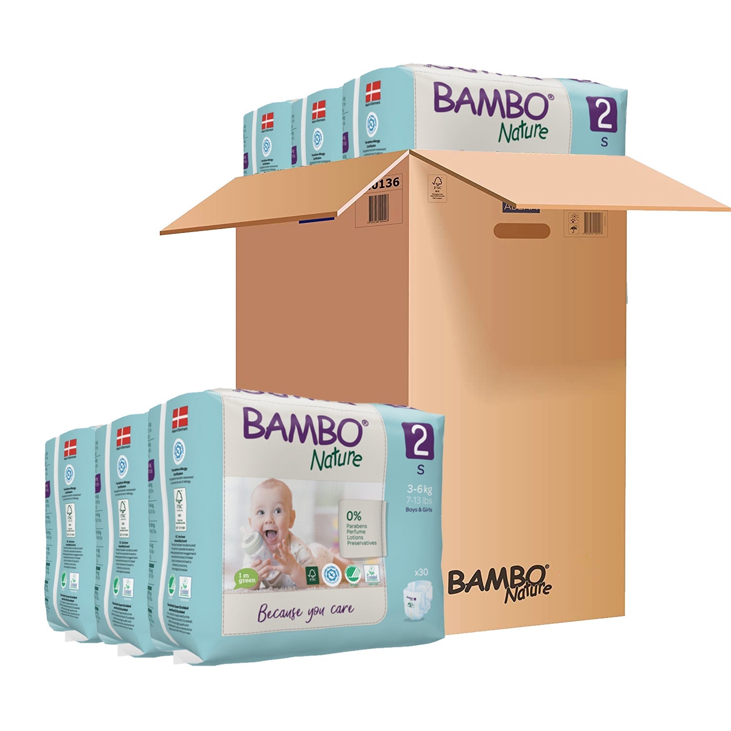 Bambo Nature Monthly Box - Premium Baby Tape Diapers for Babies, Super Absorbent, Breathable, Extra Soft, Dermatologically Tested, Hypoallergenic Infant Nappies With Wetness Indicator