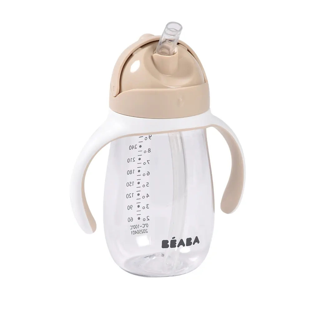 Beaba 2-in-1 Baby Sipper Water Bottle, Anti Spill Sippy Cup with Soft Silicone Straw for Toddlers, Kids, 100% Waterproof, Easy to Open, Removable Handles, Tritan and Silicone - 300 ml, 8m+