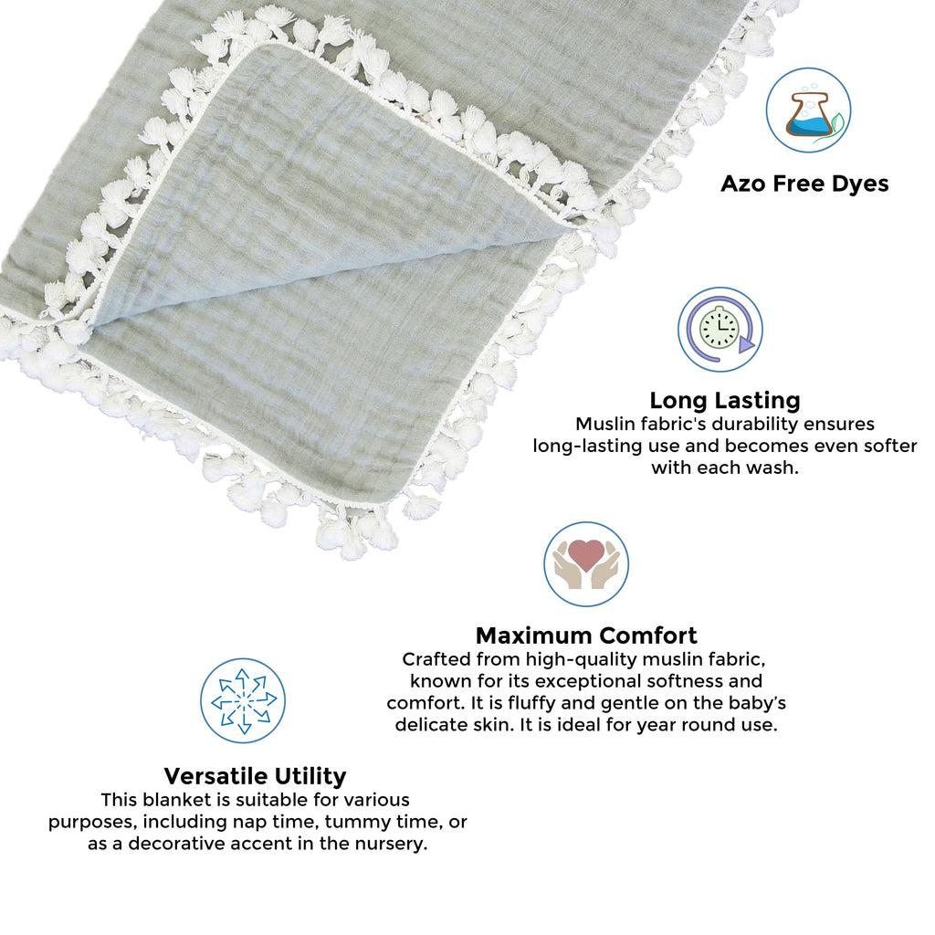 Crane Baby 6 Layer Muslin Blanket Fern - Dark Green