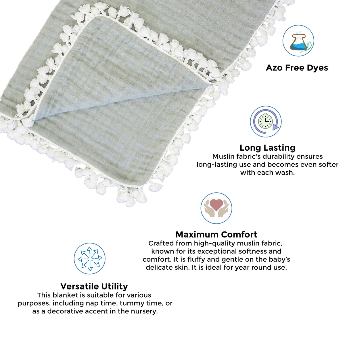 Crane Baby 6 Layer Muslin Blanket Fern - Dark Green