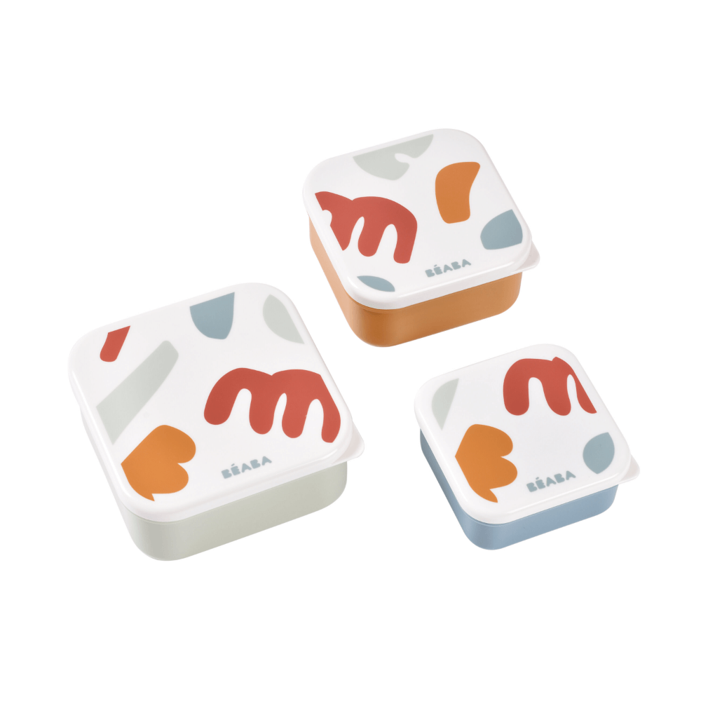 Beaba Snack Box - Easy-to-Open Lids, Stackable, Lightweight, Leak-Resistant, Ideal for Kids Lunches & Snacks Containers and Microwave Safe, Travel Friendly, Set of 3, (500ml, 350ml, 230ml), Multicolor