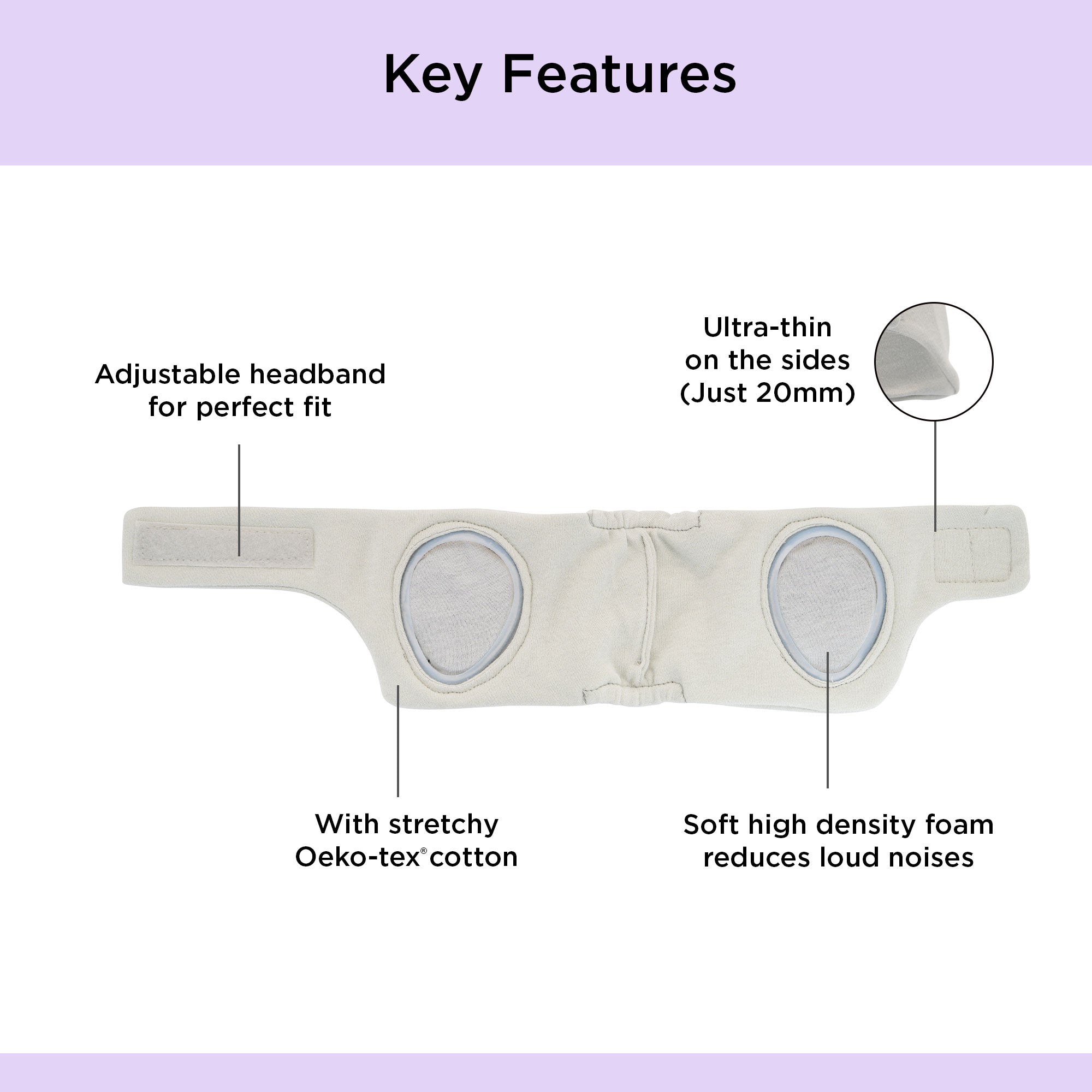 Dooky Infant Ear Protection Headband 0–6 Months , Baby Noise Reduction Band , Soft Comfortable Earmuffs for Travel, Sleep & Loud Sounds (Grey)