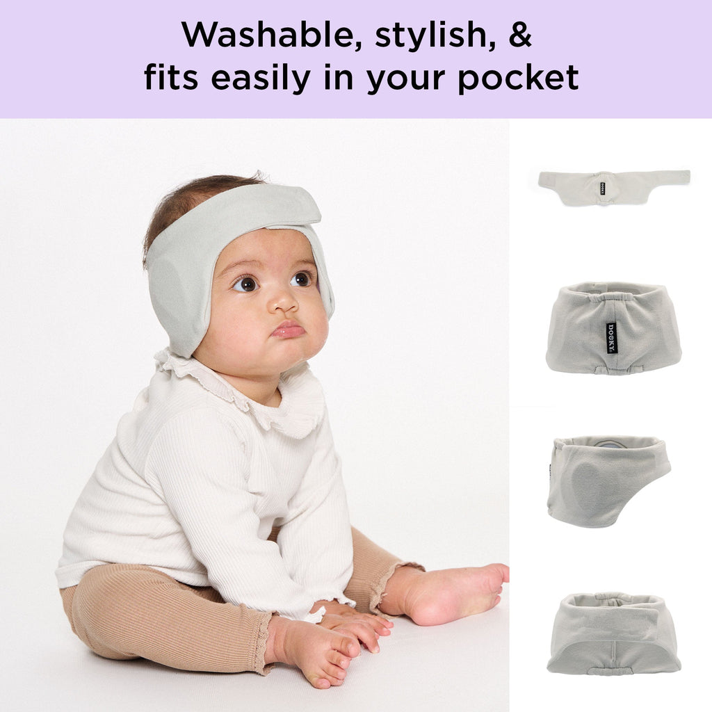 Dooky Infant Ear Protection Headband 0–6 Months , Baby Noise Reduction Band , Soft Comfortable Earmuffs for Travel, Sleep & Loud Sounds (Grey)
