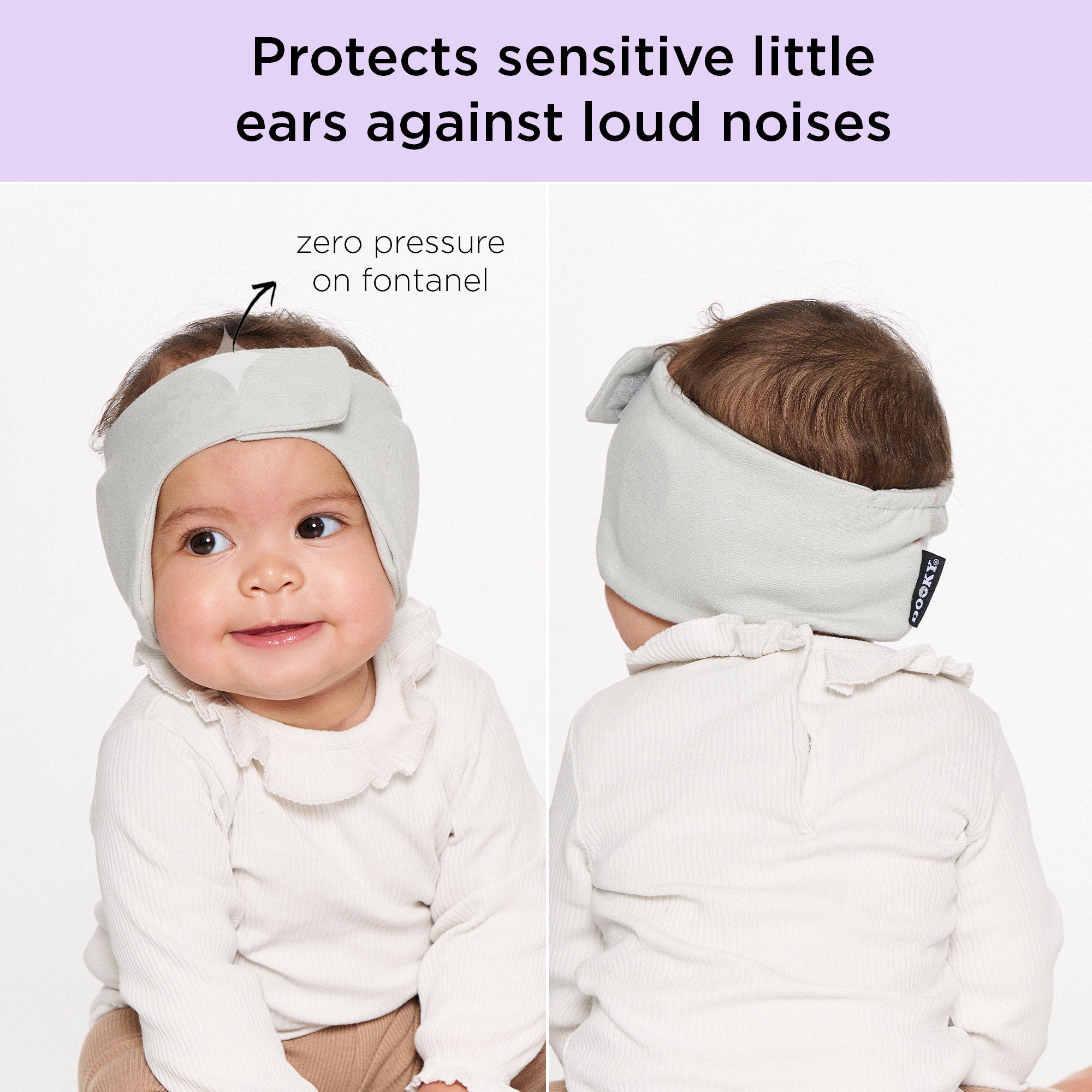 Dooky Infant Ear Protection Headband 0–6 Months , Baby Noise Reduction Band , Soft Comfortable Earmuffs for Travel, Sleep & Loud Sounds (Grey)