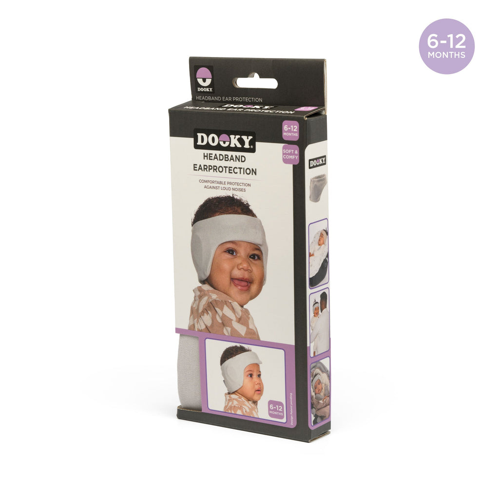 Dooky Infant Ear Protection Headband 6–12 Months , Baby Noise Reduction Band , Soft Comfortable Earmuffs for Travel, Sleep & Loud Sounds (Grey)