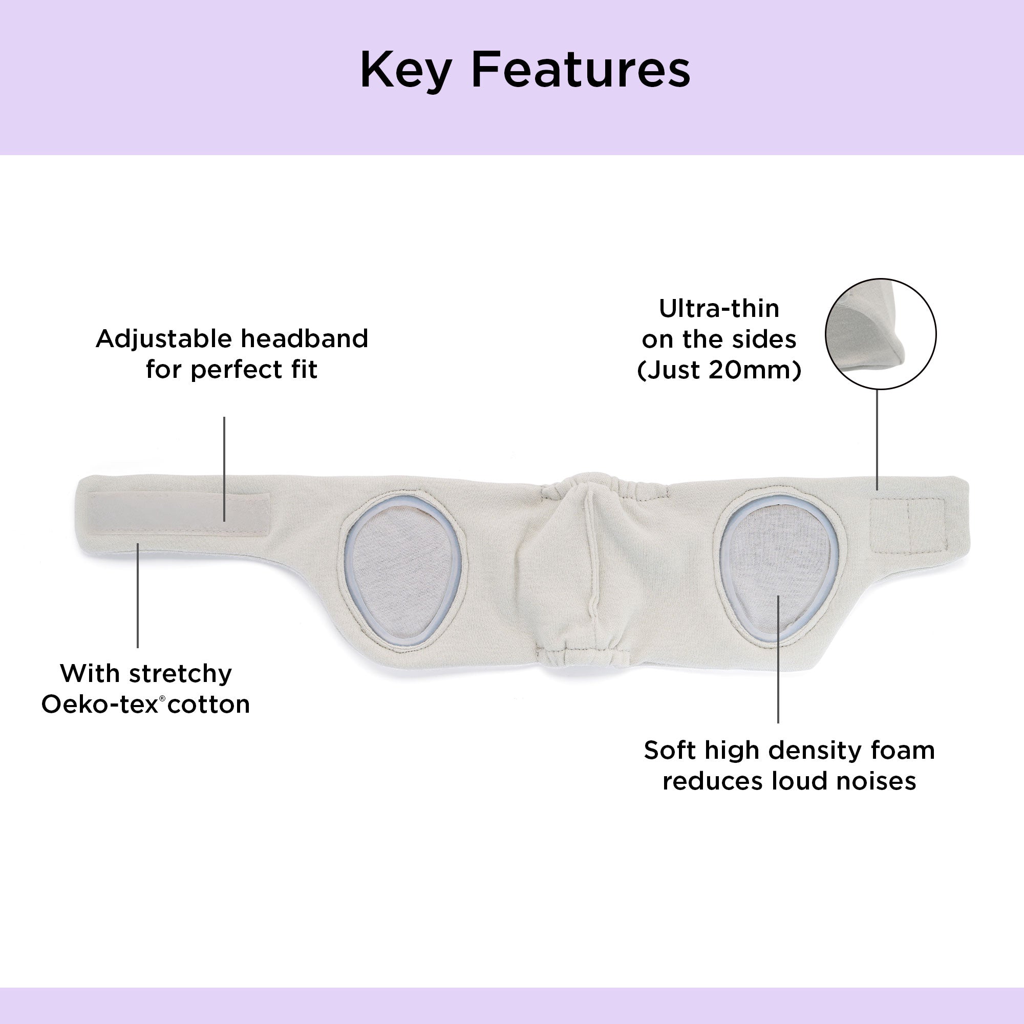 Dooky Infant Ear Protection Headband 6–12 Months , Baby Noise Reduction Band , Soft Comfortable Earmuffs for Travel, Sleep & Loud Sounds (Grey)