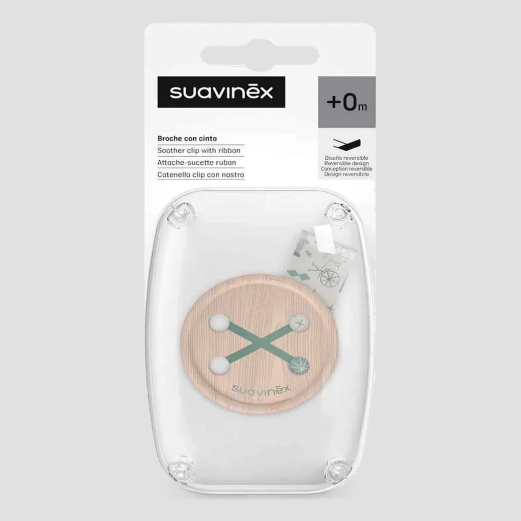 Suavinex Soother Button Clip With Ribbon (A Walk Green)