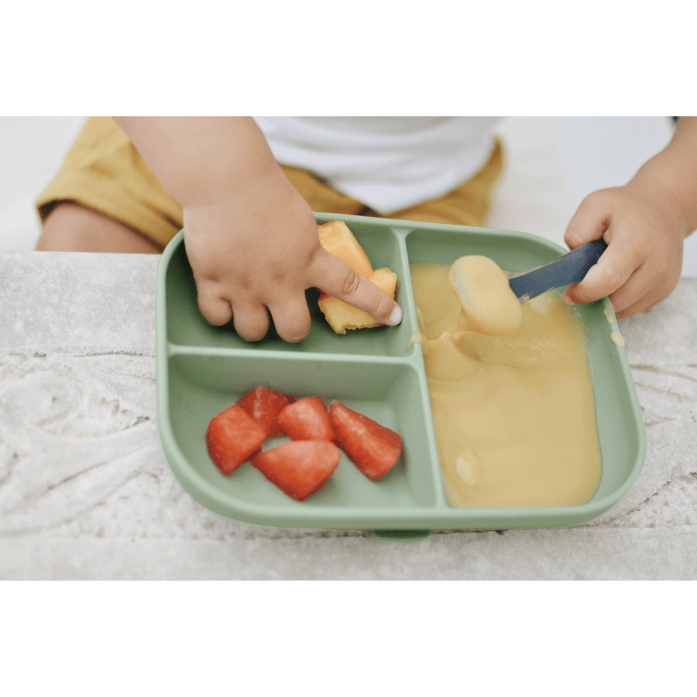 Beaba Silicone Suction Divided Plate for Babies and Toddlers - Ergonomic Design, Non-Slip, Unbreakable, Dishwasher & Microwave Safe, Self Feeding Baby Plate, Easy to Clean, BPA-Free, Mealtime Essential, 4M+
