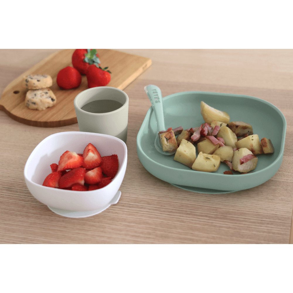 Beaba Silicone 4 Piece Baby Meal Set – Suction Plate, Suction Bowl, Anti-Slip Cup & 2nd Stage Spoon, Non-Slip, Unbreakable, Easy to Clean, BPA-Free Baby Feeding Set for Mess-Free Mealtime Essentials, 4M+