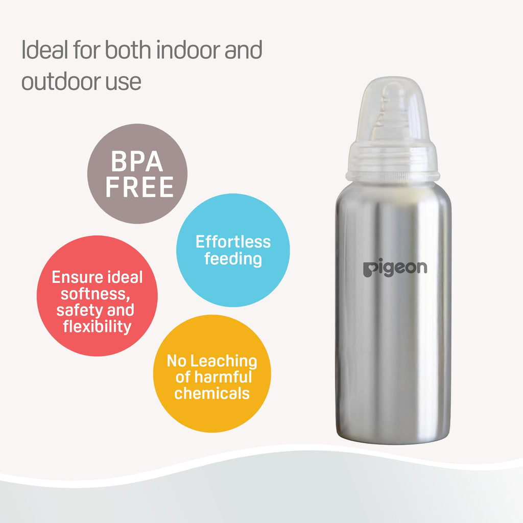 Pigeon Slim Neck steel bottle 240ml Y size with plastic hood & cap (natural)
