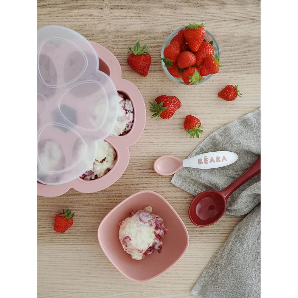 Beaba 2nd Stage Silicone Spoon - Set of 4, Baby Led Weaning Self Feeding Training Spoon with Ultra Soft Tip, Gum Friendly, Ergonomic Handles, BPA Free, 8m+