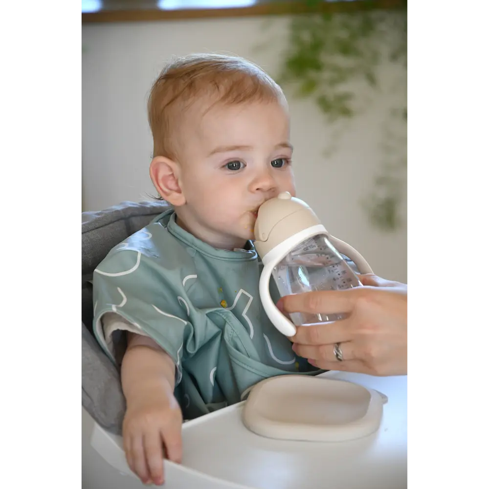Beaba 2-in-1 Baby Sipper Water Bottle, Anti Spill Sippy Cup with Soft Silicone Straw for Toddlers, Kids, 100% Waterproof, Easy to Open, Removable Handles, Tritan and Silicone - 300 ml, 8m+