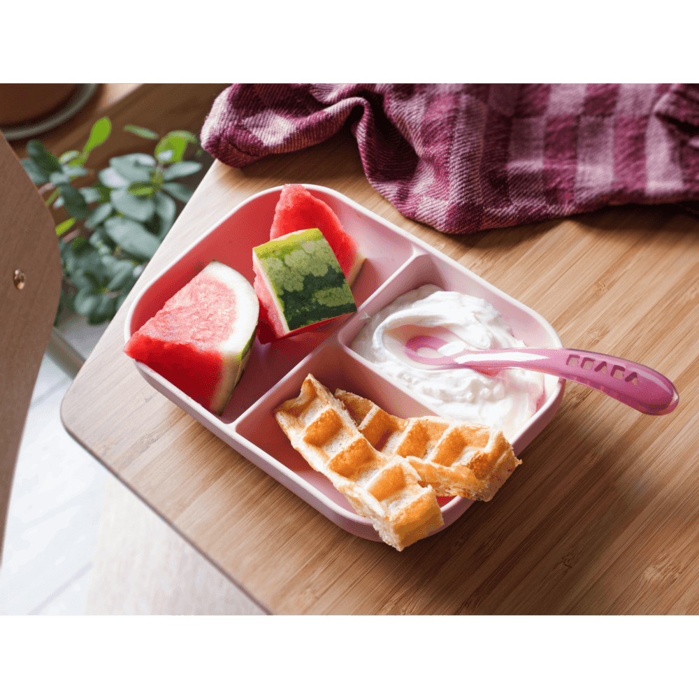Beaba Silicone 2 Piece Meal Set – Suction Divided Plate & 2nd Stage Silicone Spoon, Non-Slip, Unbreakable, Easy to Clean, BPA-Free Baby Feeding Set for Mess-Free Mealtime Essentials, 4M+