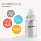 Pigeon Slim Neck steel bottle 140ml M size with plastic hood & cap (natural)