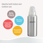 Pigeon Slim Neck Steel bottle 240ml L size with plastic hood & cap (natural)