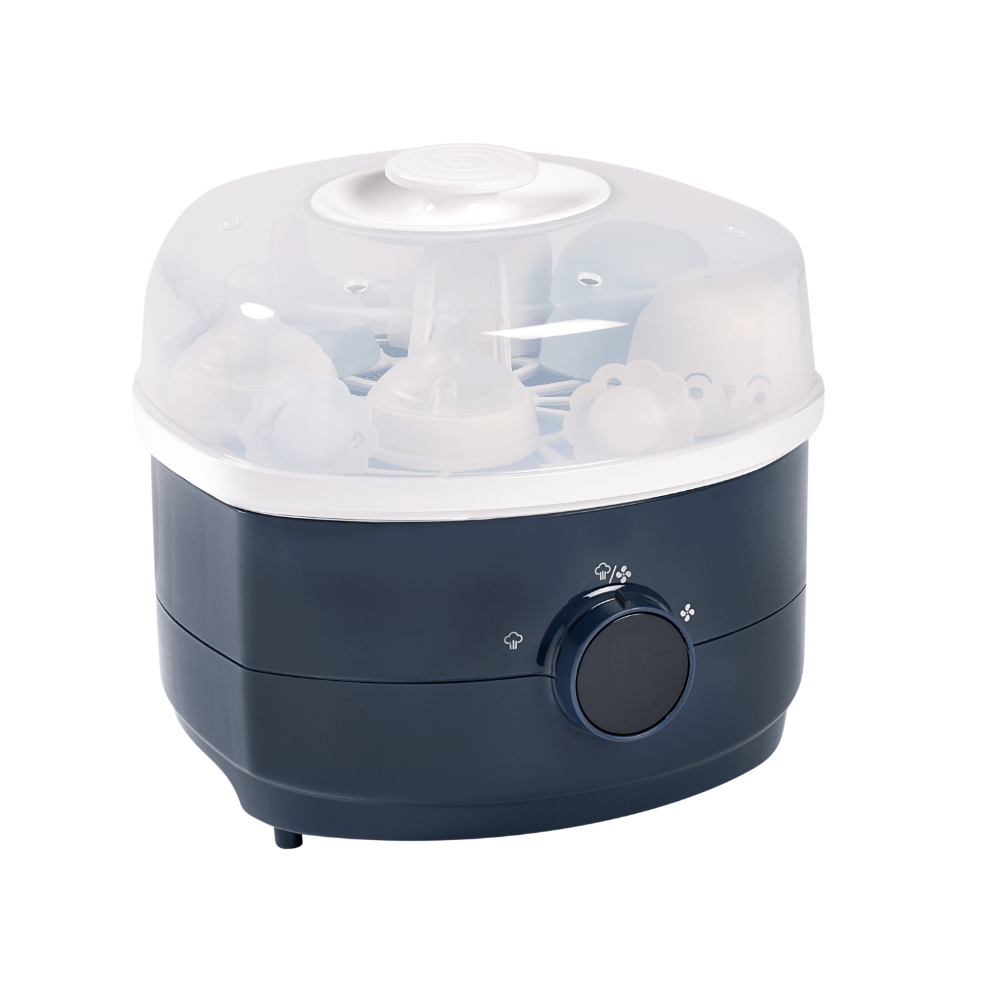 Beaba 2-in-1 Baby Bottle Sterilizer and Dryer, Fast 8-Min Steam Sterilization, Eliminates 99.9% Bacteria, 3 Modes – Sterilize, Dry or Both, Large Capacity for 6 Bottles & Accessories, Night Blue, 0m+