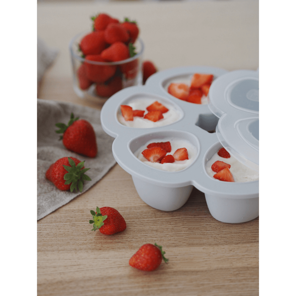 Beaba Silicone Multiportion Tray with Airtight Lid for Baby Food Storage - Ideal Container for Storing Snacks & Baby Meals, Easy Grip, Freezer & Microwave Safe, 6 Servings of 150ml Each