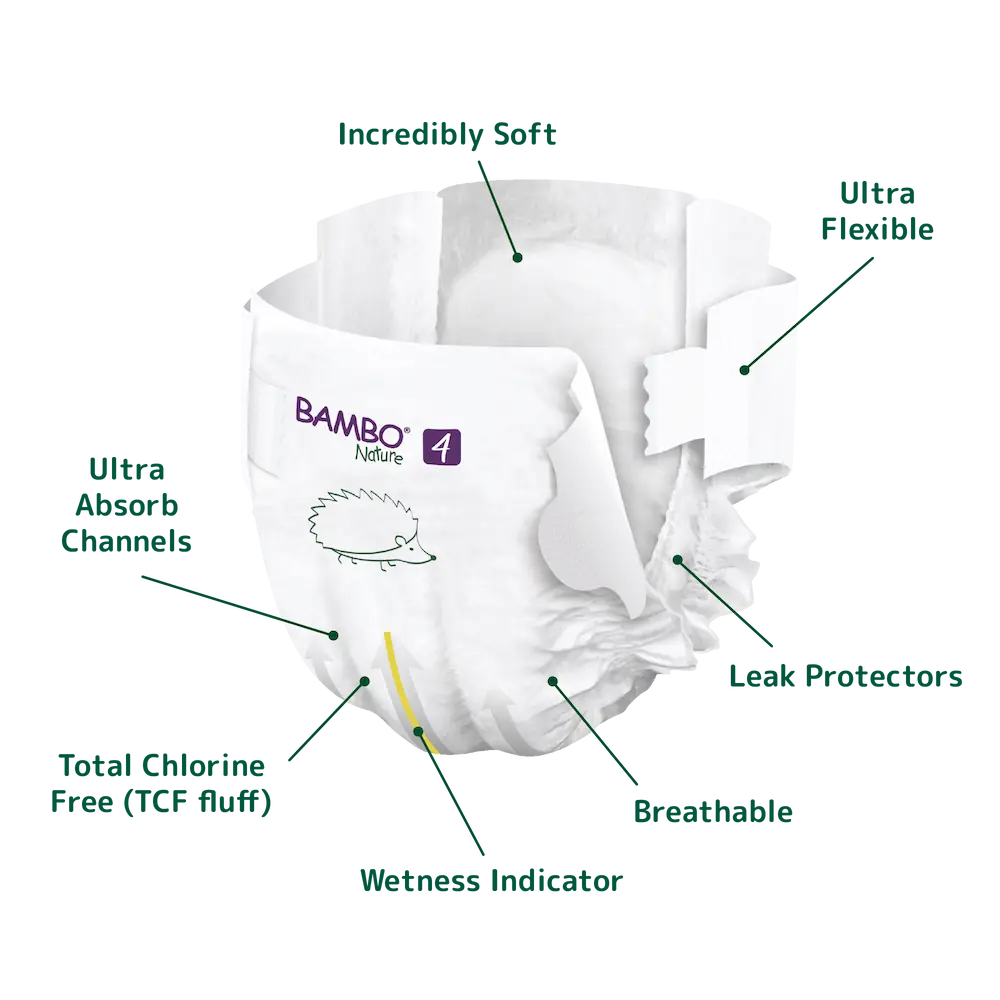 Bambo Nature Premium Baby Tape Diapers for Babies, Large Size (7-14 Kgs), Super Absorbent, Breathable, Extra Soft, Dermatologically Tested, Hypoallergenic Infant Nappies With Wetness Indicator