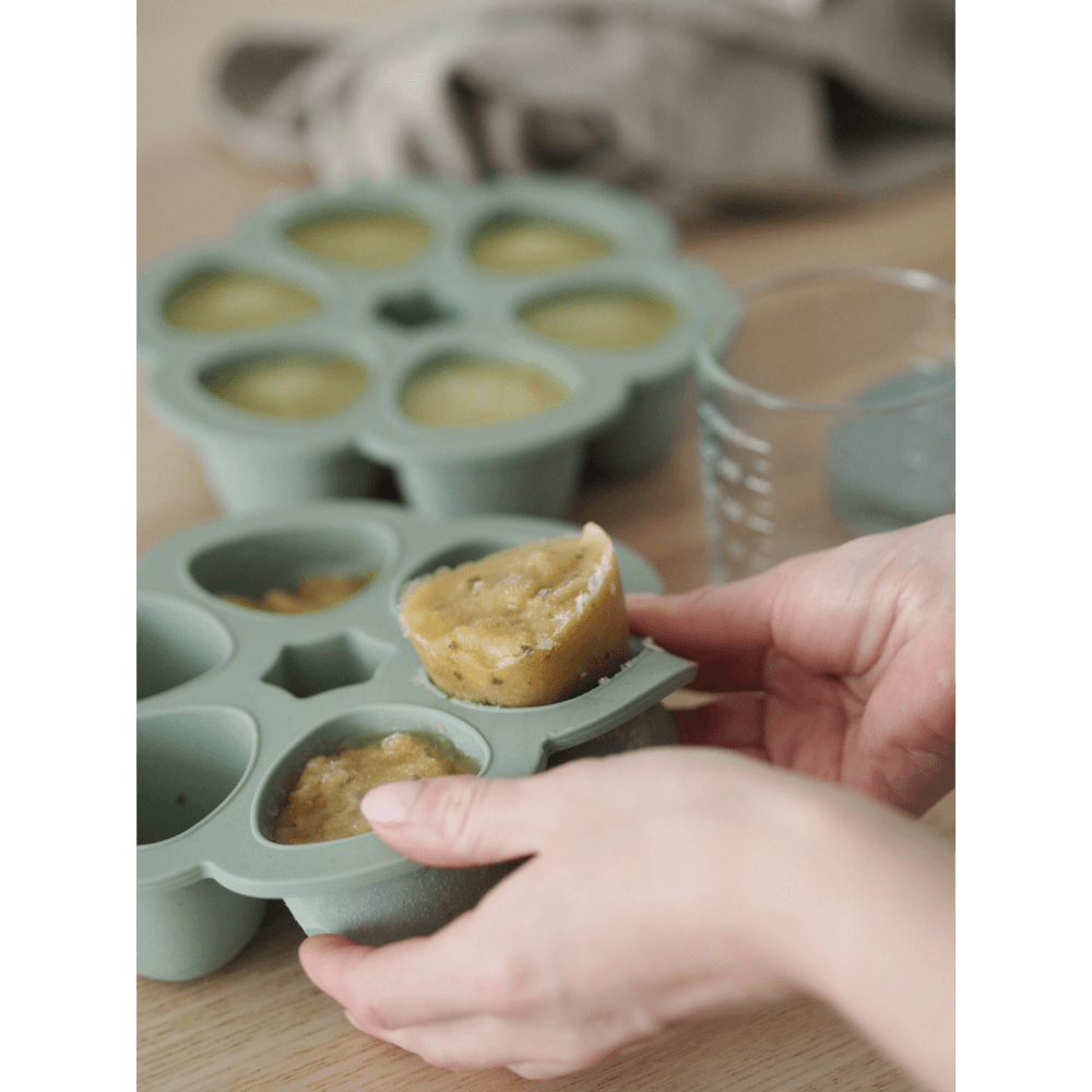 Beaba Silicone Multiportion Tray with Airtight Lid for Baby Food Storage - Ideal Container for Storing Snacks & Baby Meals, Easy Grip, Freezer & Microwave Safe, 6 Servings of 90ml Each