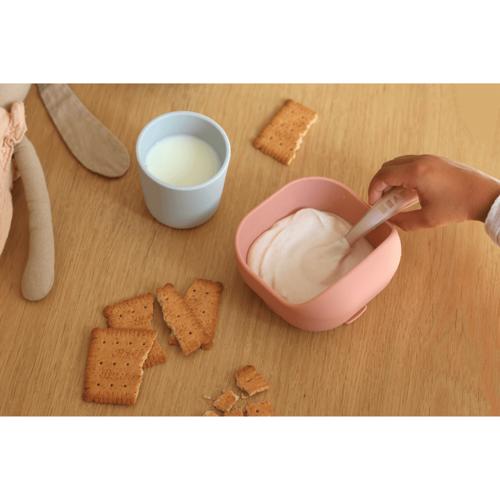 Beaba 2nd Stage Silicone Spoon - Baby Led Weaning Self Feeding Training Spoon with Ultra Soft Tip, Gum Friendly, Ergonomic Handles, BPA Free, 8m+