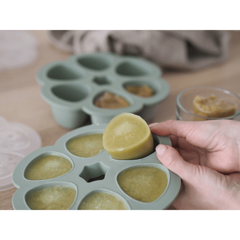 Beaba Silicone Multiportion Tray with Airtight Lid for Baby Food Storage - Ideal Container for Storing Snacks & Baby Meals, Easy Grip, Freezer & Microwave Safe, 6 Servings of 150ml Each