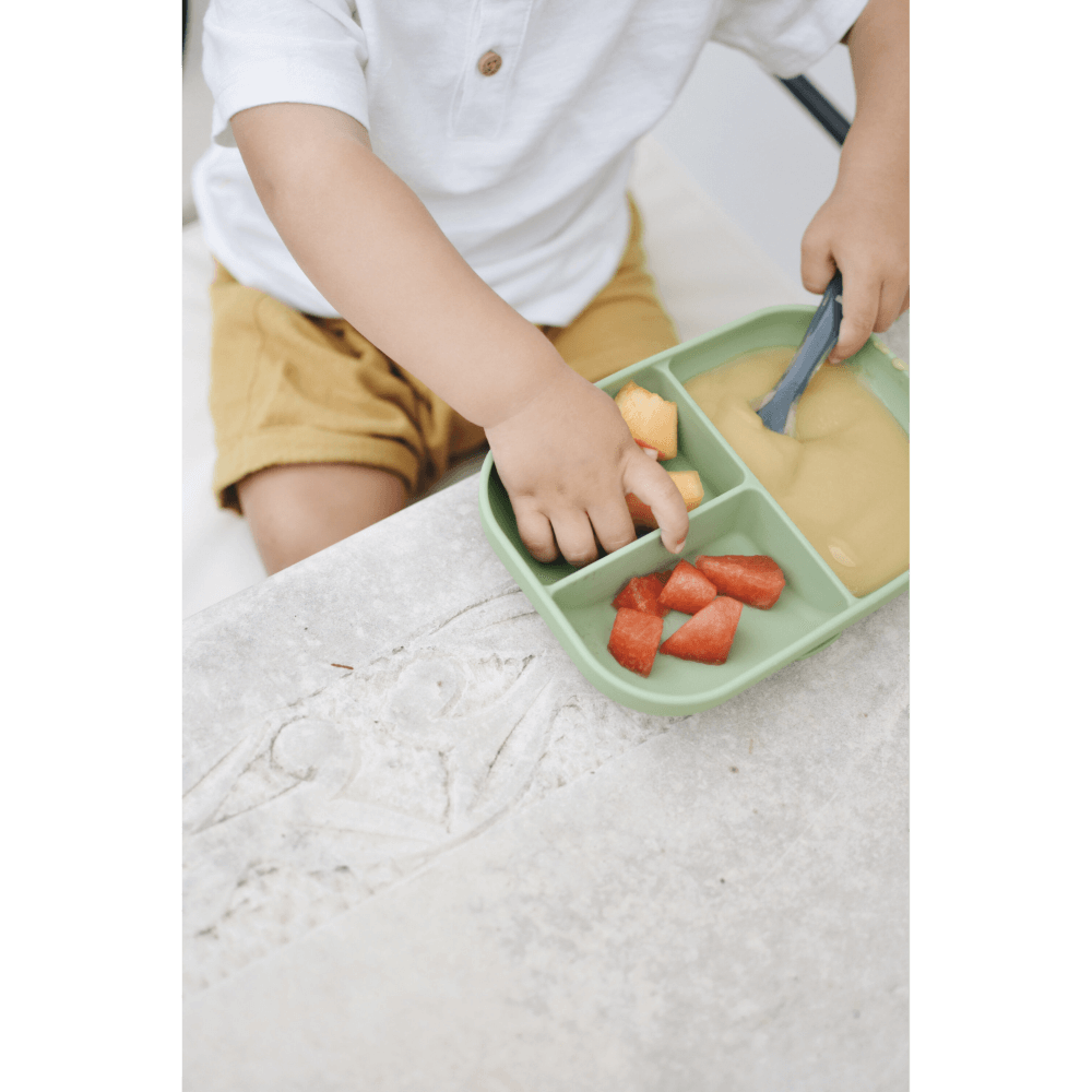 Beaba Silicone Suction Divided Plate for Babies and Toddlers - Ergonomic Design, Non-Slip, Unbreakable, Dishwasher & Microwave Safe, Self Feeding Baby Plate, Easy to Clean, BPA-Free, Mealtime Essential, 4M+