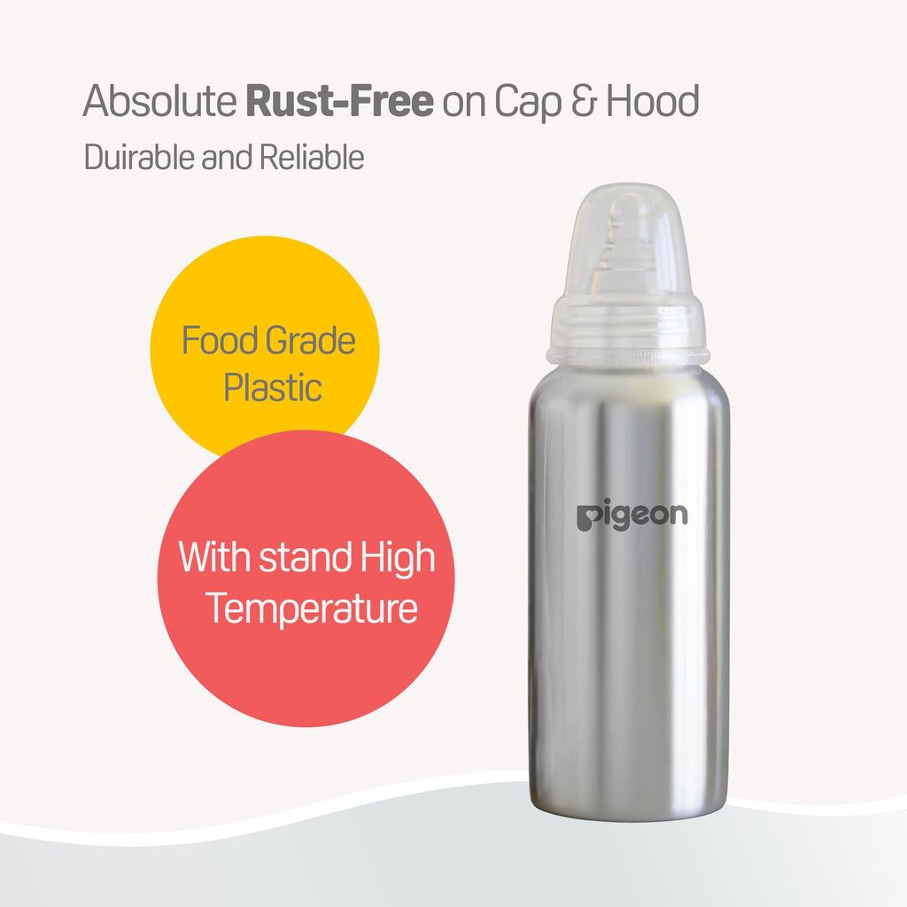 Pigeon Slim Neck Steel bottle 240ml L size with plastic hood & cap (natural)