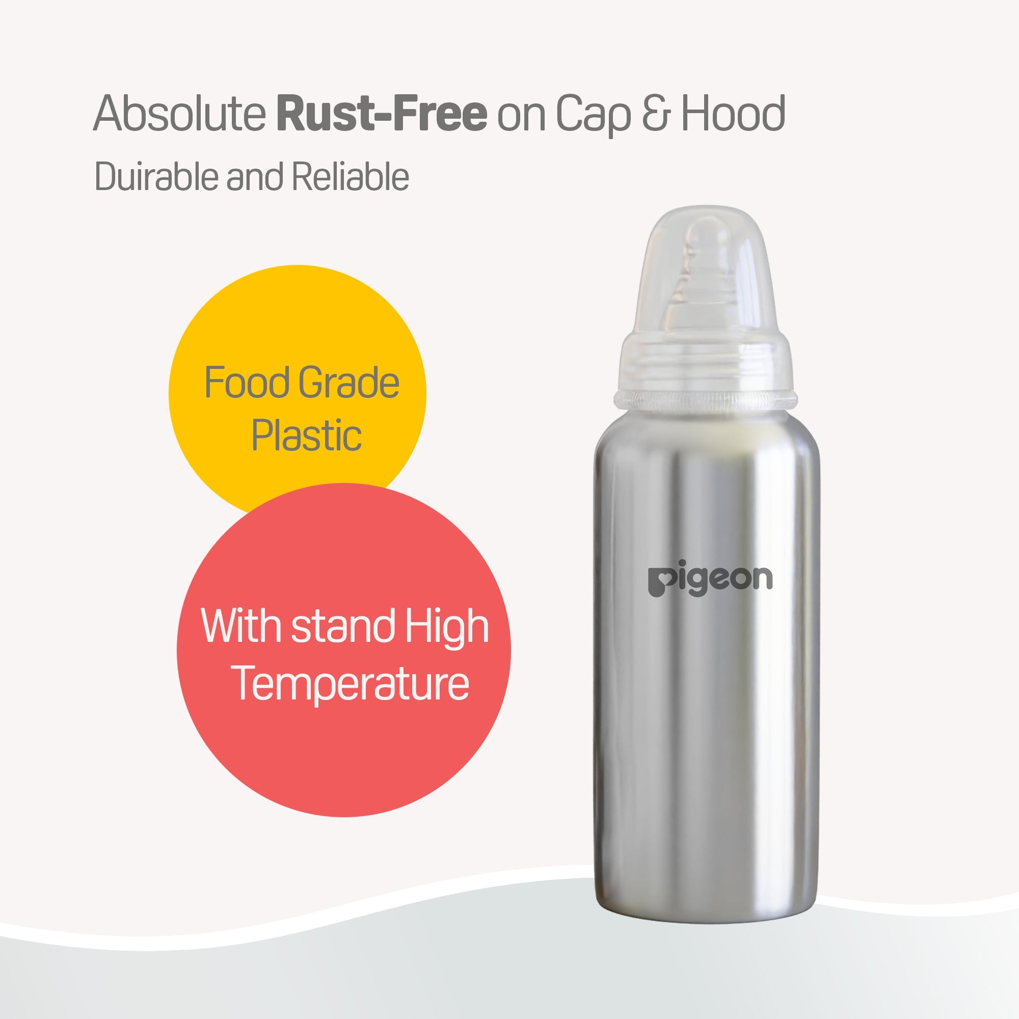 Pigeon Slim Neck Steel bottle 240ml L size with plastic hood & cap (natural)