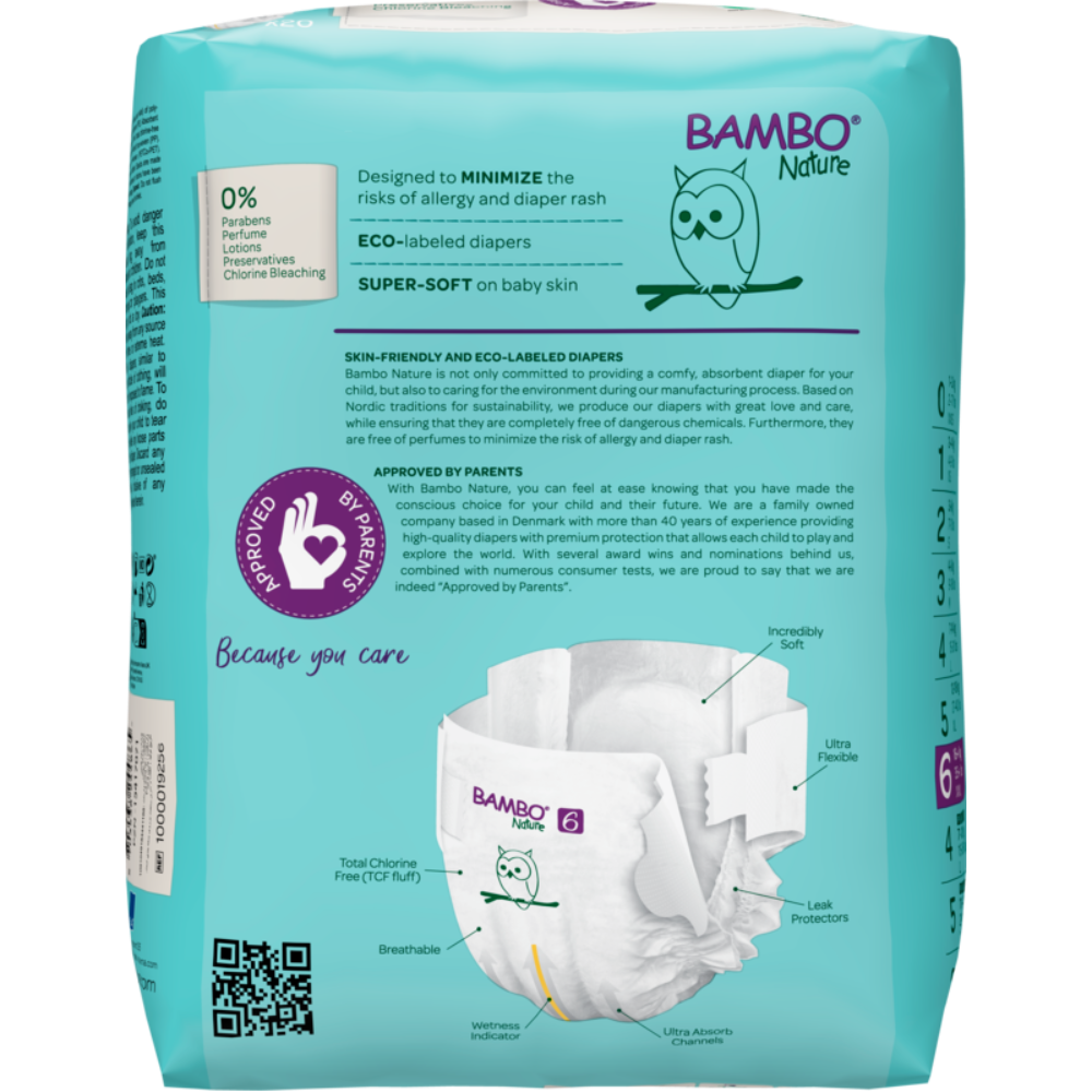 Bambo Nature Premium Baby Tape Diapers for Babies, XXL Size (16+ Kgs), Super Absorbent, Breathable, Extra Soft, Dermatologically Tested, Hypoallergenic Infant Nappies With Wetness Indicator
