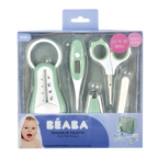 Beaba 9 Baby Toiletry & Grooming Essentials, Includes Thermometer, Hairbrush, Nail Clippers, Nasal Aspirator, Gum Massaging Toothbrush, Teether Baby Sciss, Bath Thermometer, Nail File, and Multi-Compartment Travel Pouch