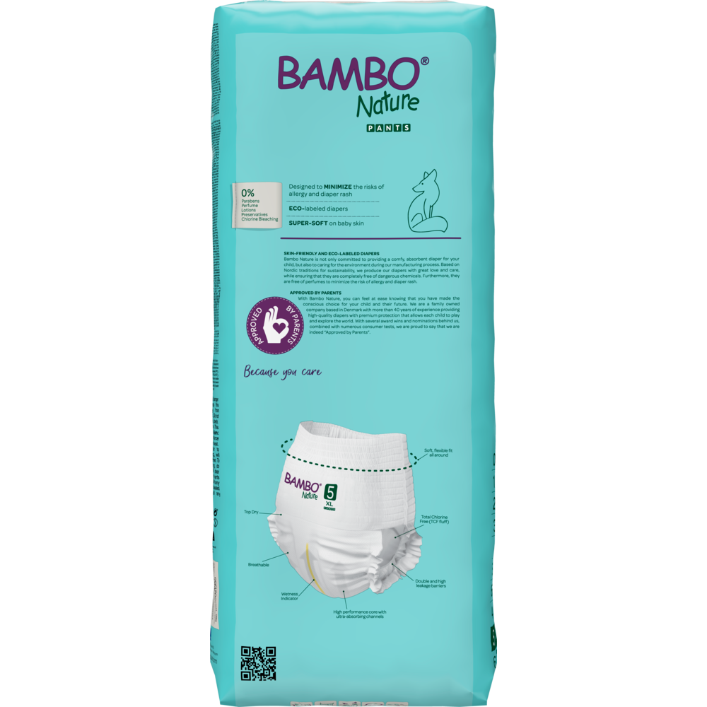 Bambo Nature Premium Baby Pants Diapers for Babies, XL Size (11-17 Kgs), Super Absorbent, Breathable, Extra Soft, Dermatologically Tested, Hypoallergenic Infant Nappies With Wetness Indicator