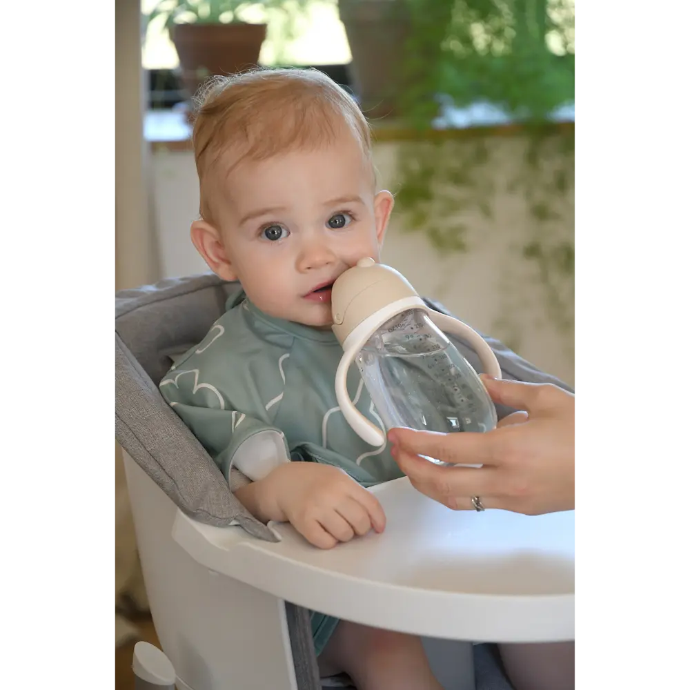Beaba 2-in-1 Baby Sipper Water Bottle, Anti Spill Sippy Cup with Soft Silicone Straw for Toddlers, Kids, 100% Waterproof, Easy to Open, Removable Handles, Tritan and Silicone - 300 ml, 8m+